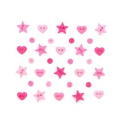 Botones Decorativos Mini estrellas y corazones rosas