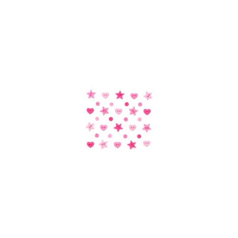 Botones Decorativos Mini estrellas y corazones rosas